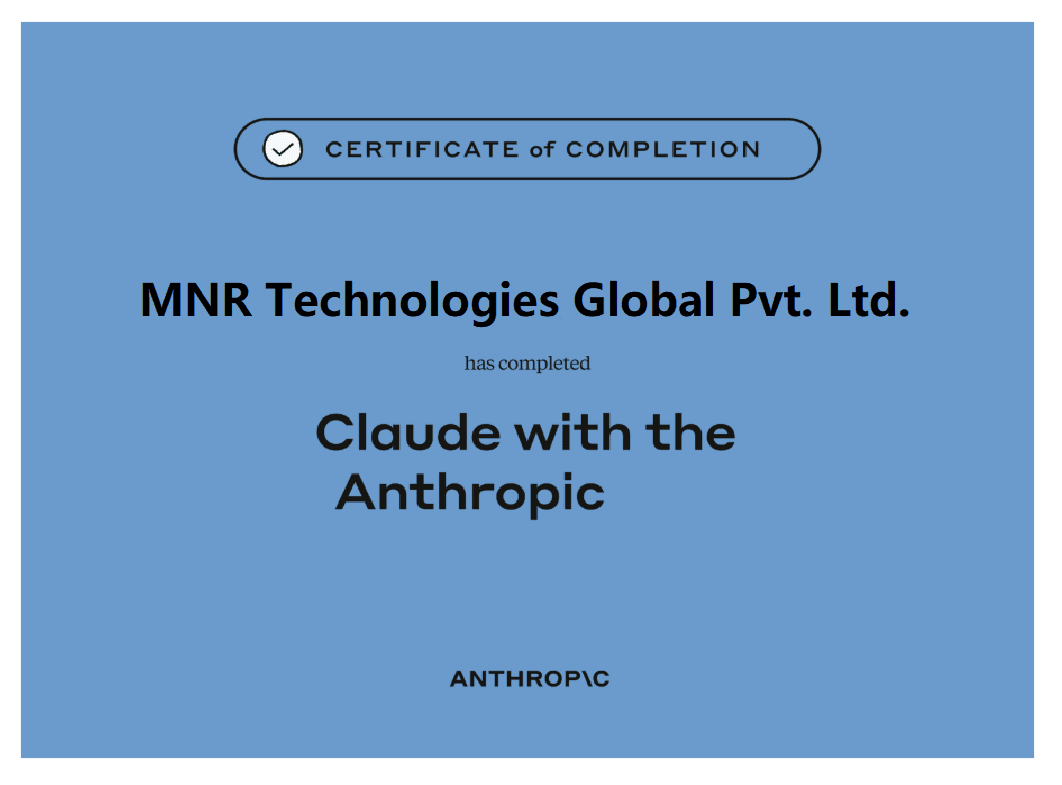 Claude Partner Network - MNR Technologies Certificate