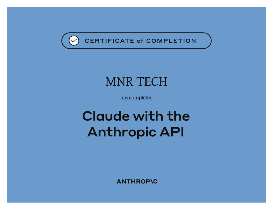 Claude Partner Network - MNR Technologies Certificate